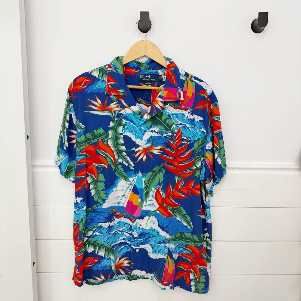 Men’s Polo By Ralph Lauren Hawaiian Print Classic Fit Button Down Shirt L